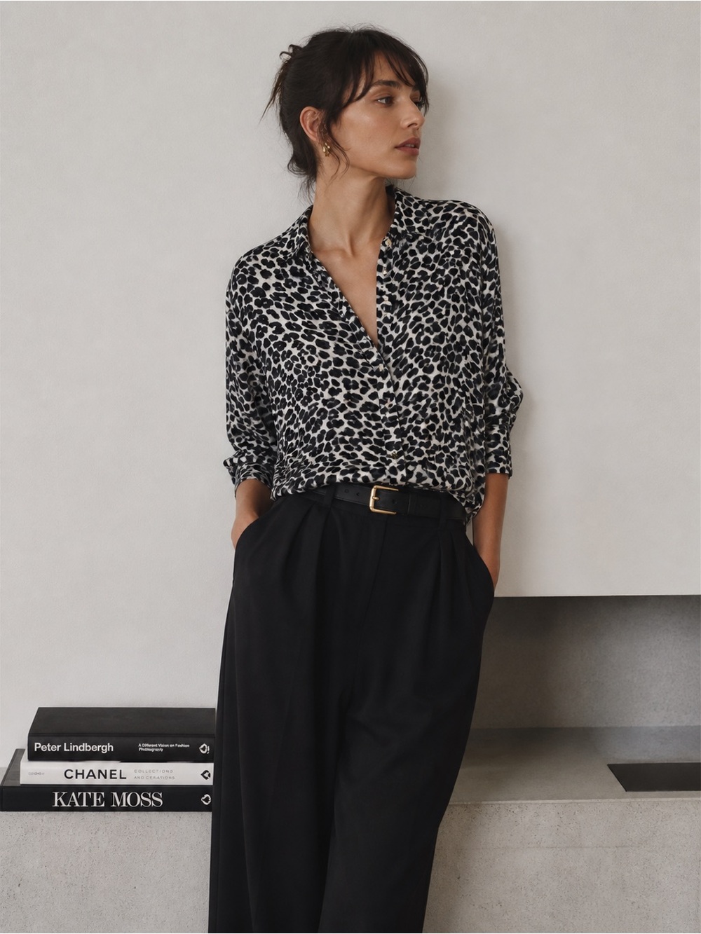 Nuage Bleu made on Maui Black and Gray Leopard Print Button Down Shirt.